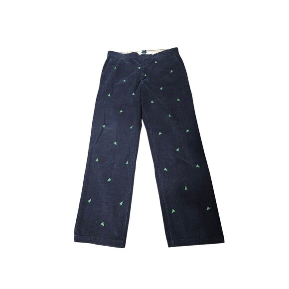 Vintage Y2K IZOD Corduroy Blue Pants Green Tree Print Preppy Straight Leg Mens - Picture 1 of 8